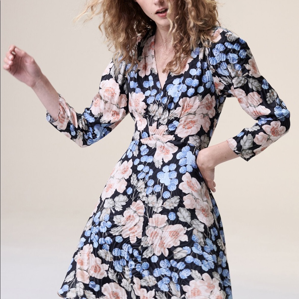 Rebecca Taylor Blush Rose Swirl Jacquard Silk Dress